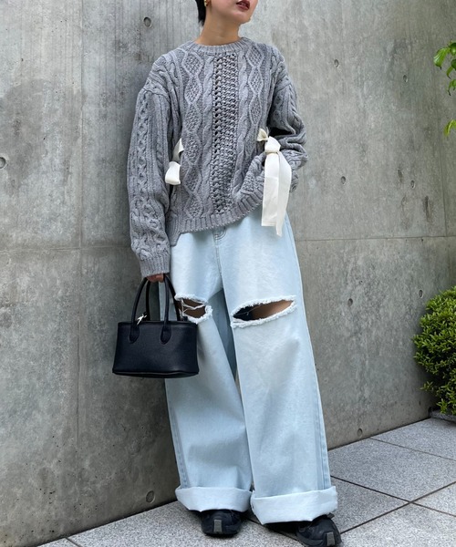HONEY MI HONEY(ハニーミーハニー)の「cable ribbon knit pullover(ニット/セーター・レディース・オフホワイト/グレー/ブラック/ピンク・FREE)」の20枚目の写真