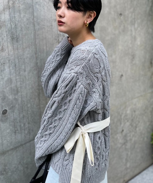 HONEY MI HONEY(ハニーミーハニー)の「cable ribbon knit pullover(ニット/セーター・レディース・オフホワイト/グレー/ブラック/ピンク・FREE)」の18枚目の写真
