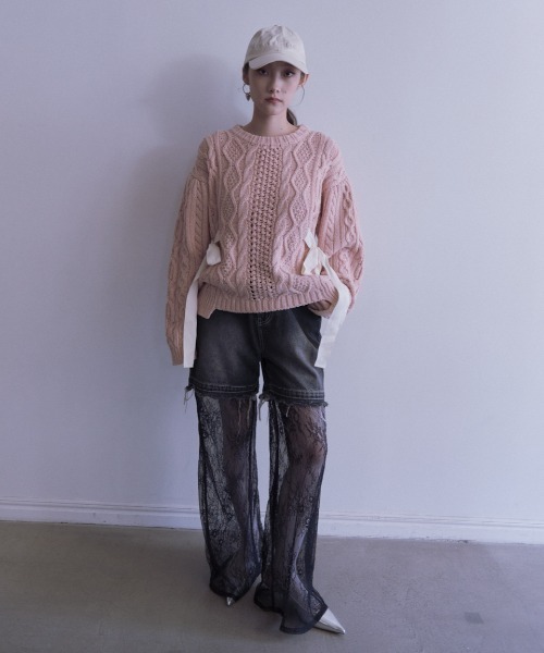 HONEY MI HONEY(ハニーミーハニー)の「cable ribbon knit pullover(ニット/セーター・レディース・オフホワイト/グレー/ブラック/ピンク・FREE)」の15枚目の写真