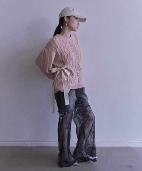 HONEY MI HONEY(ハニーミーハニー)の「cable ribbon knit pullover(ニット/セーター・レディース・オフホワイト/グレー/ブラック/ピンク・FREE)」の16枚目の写真