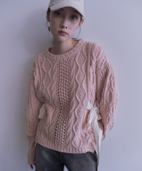 HONEY MI HONEY(ハニーミーハニー)の「cable ribbon knit pullover(ニット/セーター・レディース・オフホワイト/グレー/ブラック/ピンク・FREE)」の11枚目の写真