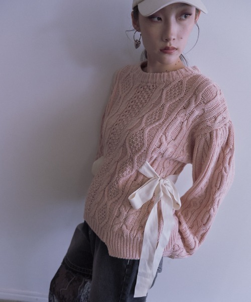HONEY MI HONEY(ハニーミーハニー)の「cable ribbon knit pullover(ニット/セーター・レディース・オフホワイト/グレー/ブラック/ピンク・FREE)」の12枚目の写真