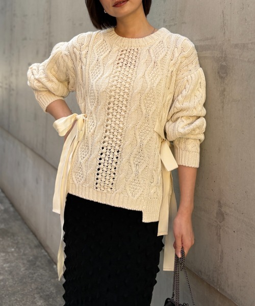 HONEY MI HONEY(ハニーミーハニー)の「cable ribbon knit pullover(ニット/セーター・レディース・オフホワイト/グレー/ブラック/ピンク・FREE)」の21枚目の写真
