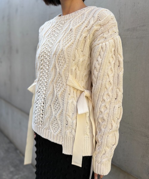 HONEY MI HONEY(ハニーミーハニー)の「cable ribbon knit pullover(ニット/セーター・レディース・オフホワイト/グレー/ブラック/ピンク・FREE)」の22枚目の写真