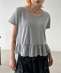 ラブリー ドット フリル 切り替え 半袖 Tシャツ