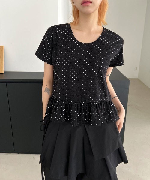 4INT.（フォイント）の「ラブリー ドット フリル 切り替え 半袖 Tシャツ（Tシャツ/カットソー・レディース・ホワイト/ブラック/グレー・FREE）」の21枚目の写真