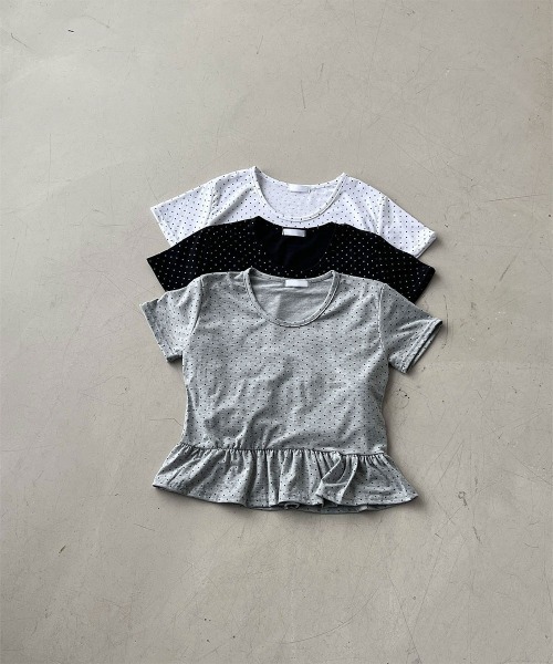 4INT.（フォイント）の「ラブリー ドット フリル 切り替え 半袖 Tシャツ（Tシャツ/カットソー・レディース・ホワイト/ブラック/グレー・FREE）」の9枚目の写真