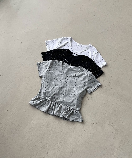 4INT.（フォイント）の「ラブリー ドット フリル 切り替え 半袖 Tシャツ（Tシャツ/カットソー・レディース・ホワイト/ブラック/グレー・FREE）」の10枚目の写真