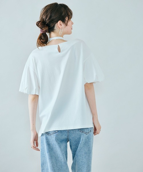 Audie a Muses(オーディアミューズ)の「フラワーモチーフヒモ付きカットソー(Tシャツ/カットソー・レディース・ブラック/オフホワイト・38/42)」の9枚目の写真