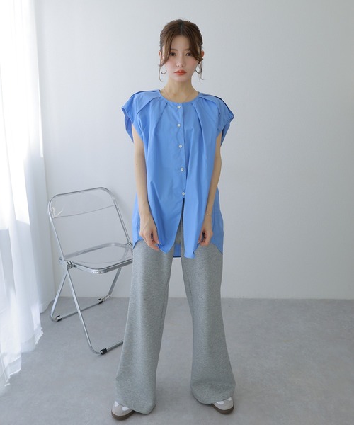LAULEN(ローレン)の「cotton tuck front slit blouse /コットンタックフロントスリットブラウス(シャツ/ブラウス・レディース・ホワイト/ブルー・FREE)」の6枚目の写真