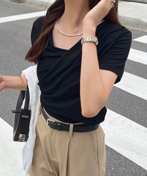 KOBE LETTUCE(コウベレタス)の「ドレープTシャツ(Tシャツ/カットソー・レディース・ピンク/ホワイト系/サックスブルー/グレイッシュベージュ/ブラック・L/M)」の3枚目の写真