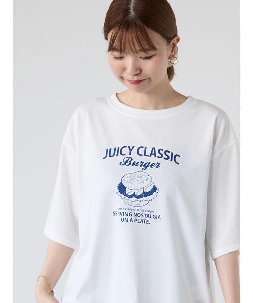 Lugnoncure(ルノンキュール)の「ハンバーガーモチーフプリントTシャツ(Tシャツ/カットソー・レディース・ブラック/オフホワイト/ネイビー・F)」の2枚目の写真