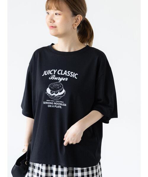 Lugnoncure(ルノンキュール)の「ハンバーガーモチーフプリントTシャツ(Tシャツ/カットソー・レディース・ブラック/オフホワイト/ネイビー・F)」の3枚目の写真