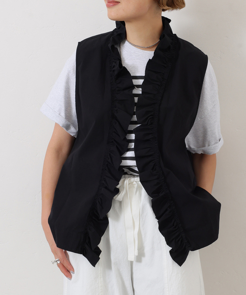 journal standard luxe リネンダンガリー フリルベスト フレンチリネンフリルTOP（シャツ／ブラウス）｜journal