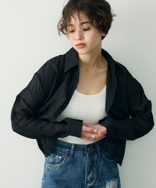 Clum(クルム)の「ライトシアーオーバーシャツ(シャツ/ブラウス・レディース・ブラック/ホワイト/チャコールグレー・FREE)」の20枚目の写真