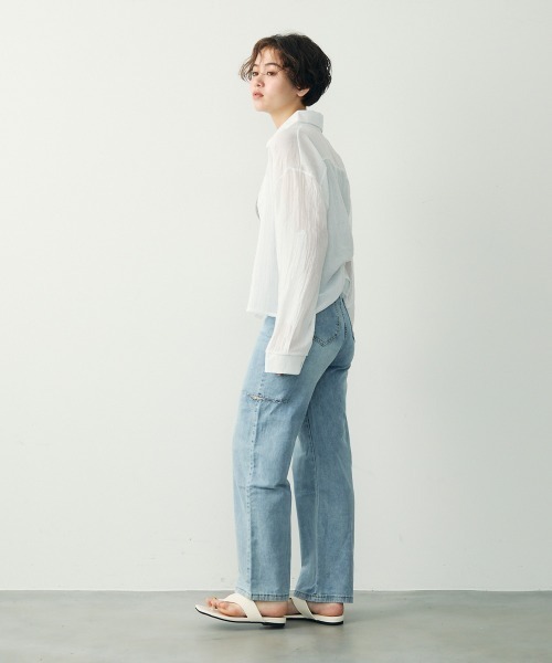 Clum(クルム)の「ライトシアーオーバーシャツ(シャツ/ブラウス・レディース・ブラック/ホワイト/チャコールグレー・FREE)」の18枚目の写真