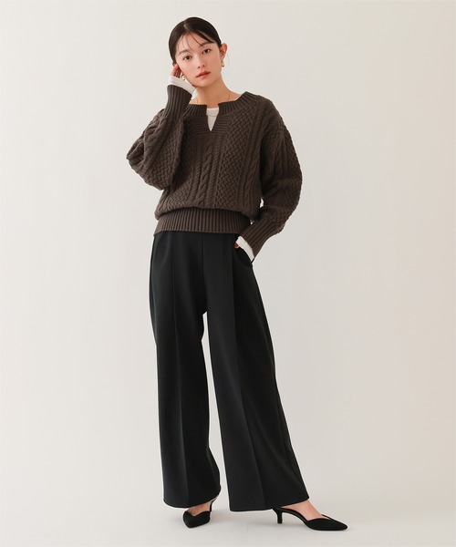 UR'S(ユアーズ)の「裏起毛センタープレスワイドパンツ(その他パンツ・レディース・キャメル/ネイビー/ブラック/アイボリー・S/M/L)」の11枚目の写真