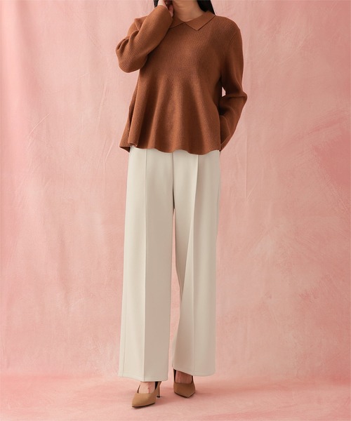 UR'S(ユアーズ)の「裏起毛センタープレスワイドパンツ(その他パンツ・レディース・キャメル/ネイビー/ブラック/アイボリー・S/M/L)」の8枚目の写真
