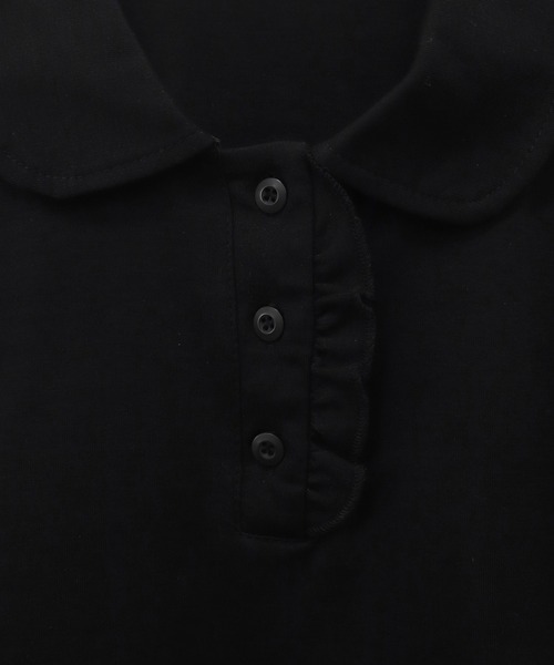 フリルポロシャツ/ブラック アイボリー ホワイト フリル コンパクト