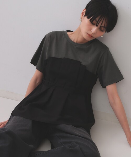 OPAQUE.CLIP（オペークドットクリップ）の「タックビスチェドッキングカットソー【洗濯機洗い可】（Tシャツ/カットソー・レディース・グレー系4/ブラック系4/ベージュ系4・38/40/42）」の8枚目の写真