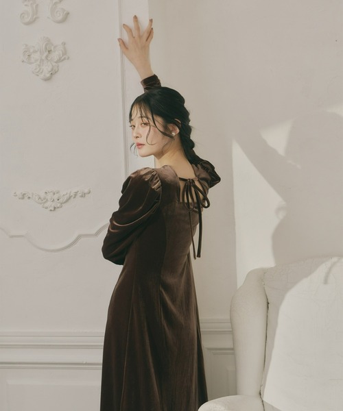 セール】フロントギャザーベロアワンピース（ワンピース）｜Olu