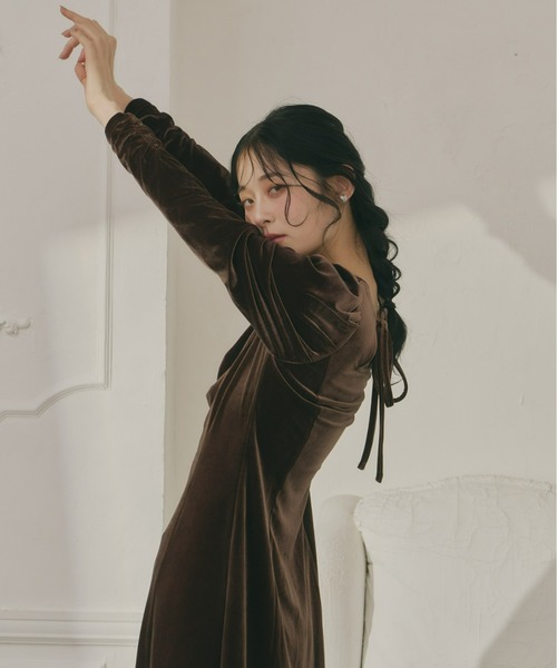 セール】フロントギャザーベロアワンピース（ワンピース）｜Olu