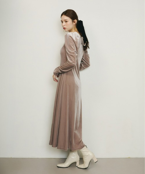 olu. フロントギャザーベロアワンピース ブラウン サイズ1 フロントギャザーベロアワンピース（ワンピース）｜Olu.（オルドット