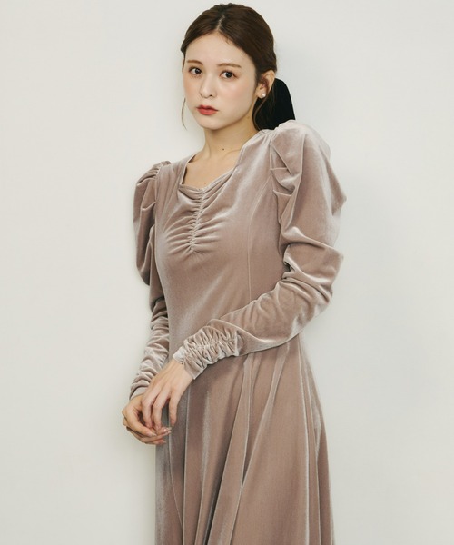 セール】フロントギャザーベロアワンピース（ワンピース）｜Olu