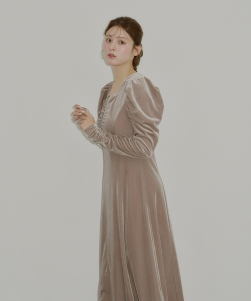 セール】フロントギャザーベロアワンピース（ワンピース）｜Olu