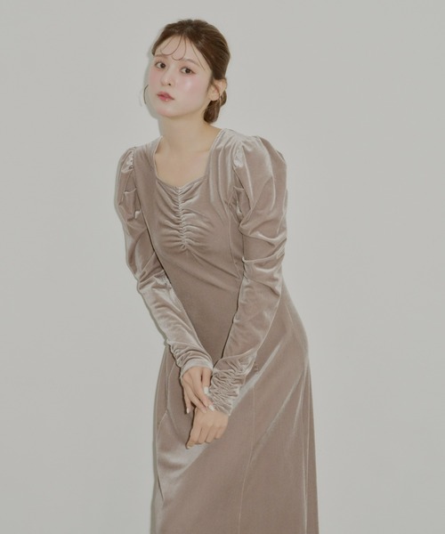 フロントギャザーベロアワンピース（ワンピース）｜Olu.（オルドット