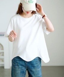 ウェーブ裾アシメTシャツ【大きいサイズ対応】