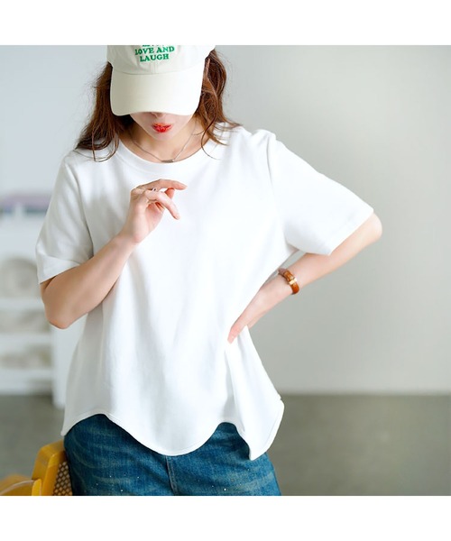 GOLDJAPAN（ゴールドジャパン）の「ウェーブ裾アシメTシャツ【大きいサイズ対応】（Tシャツ/カットソー・レディース・ブラック/ホワイト・LL/3L/4L/5L）」の13枚目の写真