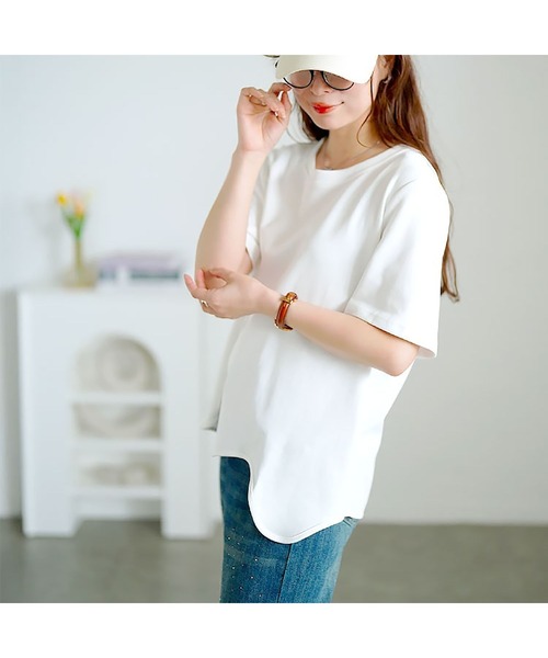 GOLDJAPAN（ゴールドジャパン）の「ウェーブ裾アシメTシャツ【大きいサイズ対応】（Tシャツ/カットソー・レディース・ブラック/ホワイト・LL/3L/4L/5L）」の14枚目の写真