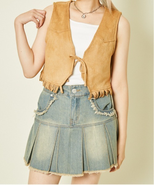 GORGE（ゴージ）の「《フリンジ裾×羽織りデザイン》レディース ベスト 羽織り風ヴィンテージ調 春夏秋（ベスト・レディース・アイボリー/ブラウン/キャメル・F）」の3枚目の写真