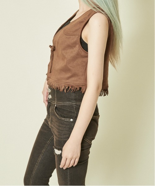 GORGE（ゴージ）の「《フリンジ裾×羽織りデザイン》レディース ベスト 羽織り風ヴィンテージ調 春夏秋（ベスト・レディース・アイボリー/ブラウン/キャメル・F）」の7枚目の写真