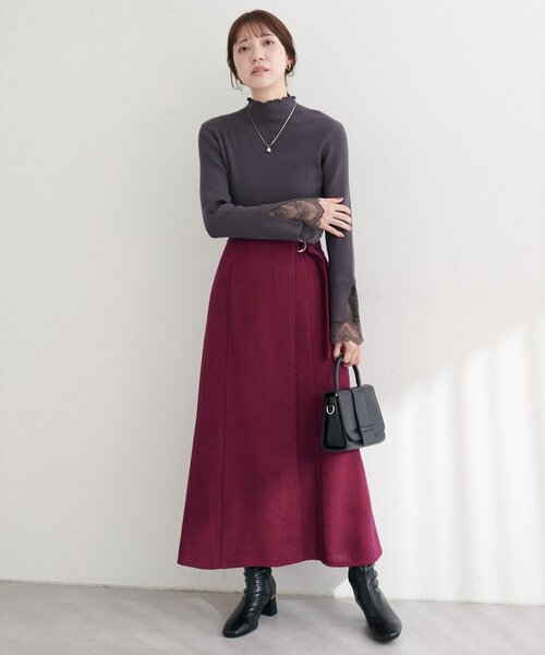 natural couture（ナチュラルクチュール）の「ラップ風ツイードスカート（スカート・レディース・ボルドー/ブラック/オフホワイト・FREE）」の3枚目の写真