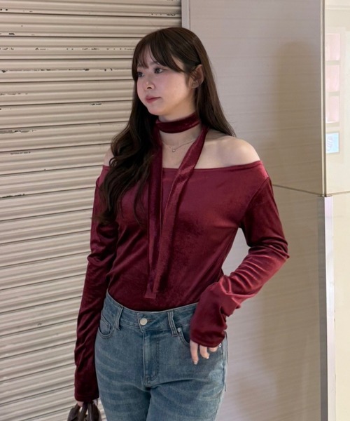 continuer de NICE CLAUP（コンティニューデナイスクラップ）の「ベロア＆ニットソーの2素材！（Tシャツ/カットソー・レディース・トップグレー/ピンク/ブラウン/ブラック/ボルドー・FREE）」の12枚目の写真