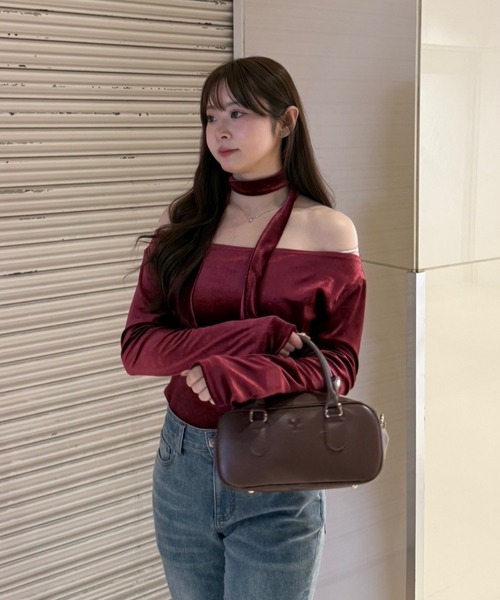 continuer de NICE CLAUP（コンティニューデナイスクラップ）の「ベロア＆ニットソーの2素材！（Tシャツ/カットソー・レディース・トップグレー/ピンク/ブラウン/ブラック/ボルドー・FREE）」の8枚目の写真