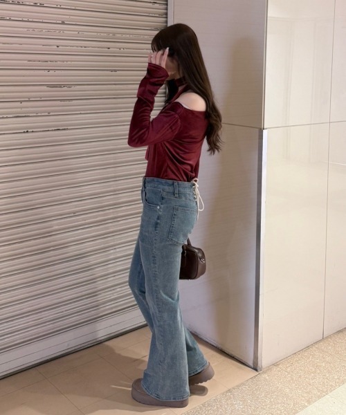 continuer de NICE CLAUP（コンティニューデナイスクラップ）の「ベロア＆ニットソーの2素材！（Tシャツ/カットソー・レディース・トップグレー/ピンク/ブラウン/ブラック/ボルドー・FREE）」の6枚目の写真