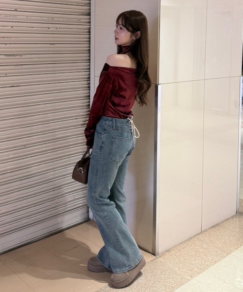 continuer de NICE CLAUP（コンティニューデナイスクラップ）の「ベロア＆ニットソーの2素材！（Tシャツ/カットソー・レディース・トップグレー/ピンク/ブラウン/ブラック/ボルドー・FREE）」の7枚目の写真