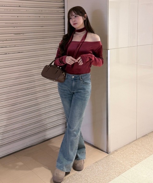 continuer de NICE CLAUP（コンティニューデナイスクラップ）の「ベロア＆ニットソーの2素材！（Tシャツ/カットソー・レディース・トップグレー/ピンク/ブラウン/ブラック/ボルドー・FREE）」の9枚目の写真