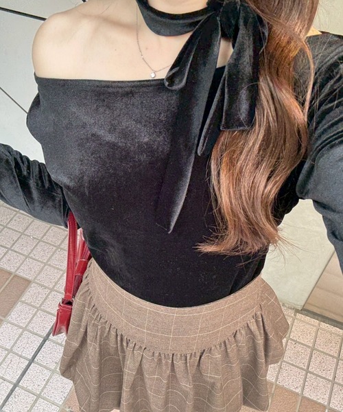 continuer de NICE CLAUP（コンティニューデナイスクラップ）の「ベロア＆ニットソーの2素材！（Tシャツ/カットソー・レディース・トップグレー/ピンク/ブラウン/ブラック/ボルドー・FREE）」の19枚目の写真