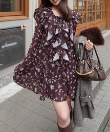 rienda リエンダ プリーツフレア ミニ ワンピース リエンダ rienda フリルフレアミニワンピース （柄WHT5