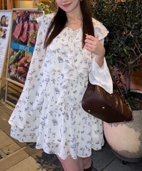 フリルフレアミニワンピース 秋服 冬服（ワンピース）｜rienda