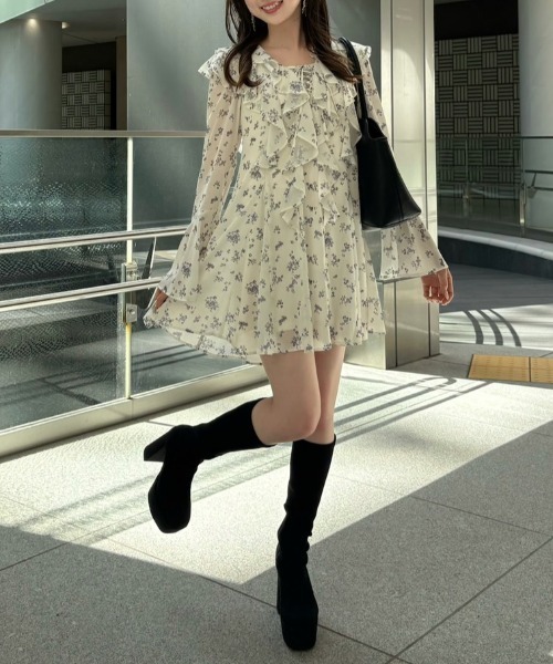 フリルフレアミニワンピース 秋服 冬服（ワンピース）｜rienda