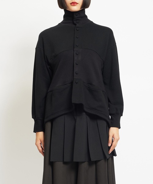 gomme（ゴム）の「40/-コーマ裏毛　ハイネック切替カーディガン（Tシャツ/カットソー・レディース・ブラック・MEDIUM）」の6枚目の写真