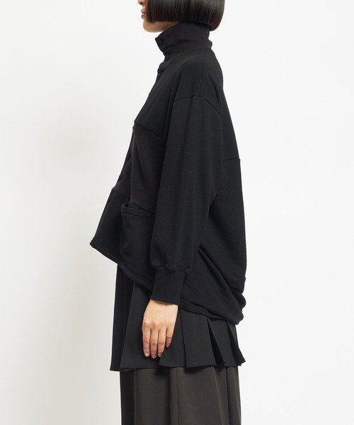 gomme（ゴム）の「40/-コーマ裏毛　ハイネック切替カーディガン（Tシャツ/カットソー・レディース・ブラック・MEDIUM）」の8枚目の写真
