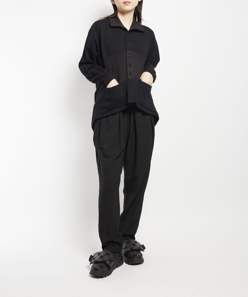 gomme（ゴム）の「40/-コーマ裏毛　ハイネック切替カーディガン（Tシャツ/カットソー・レディース・ブラック・MEDIUM）」の20枚目の写真