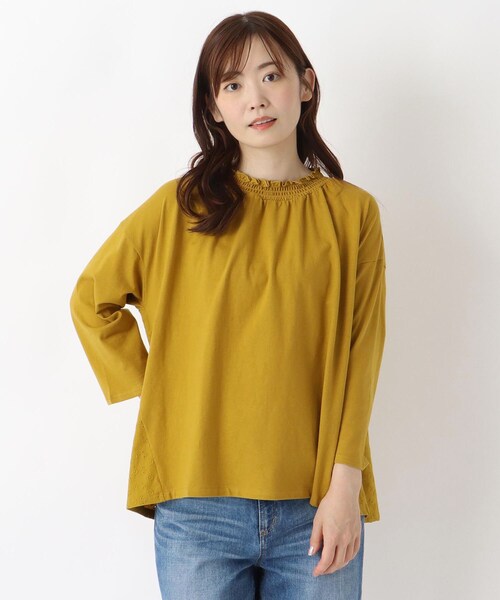 one'sterrace（ワンズテラス）の「ネックシャーリング 8分袖プルオーバー（Tシャツ/カットソー・レディース・ブラック系8/イエロー系8/アイボリー系8・02）」の3枚目の写真