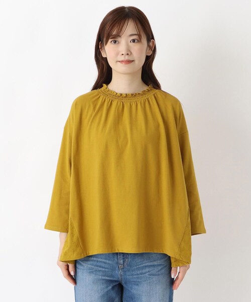 one'sterrace（ワンズテラス）の「ネックシャーリング 8分袖プルオーバー（Tシャツ/カットソー・レディース・ブラック系8/イエロー系8/アイボリー系8・02）」の4枚目の写真